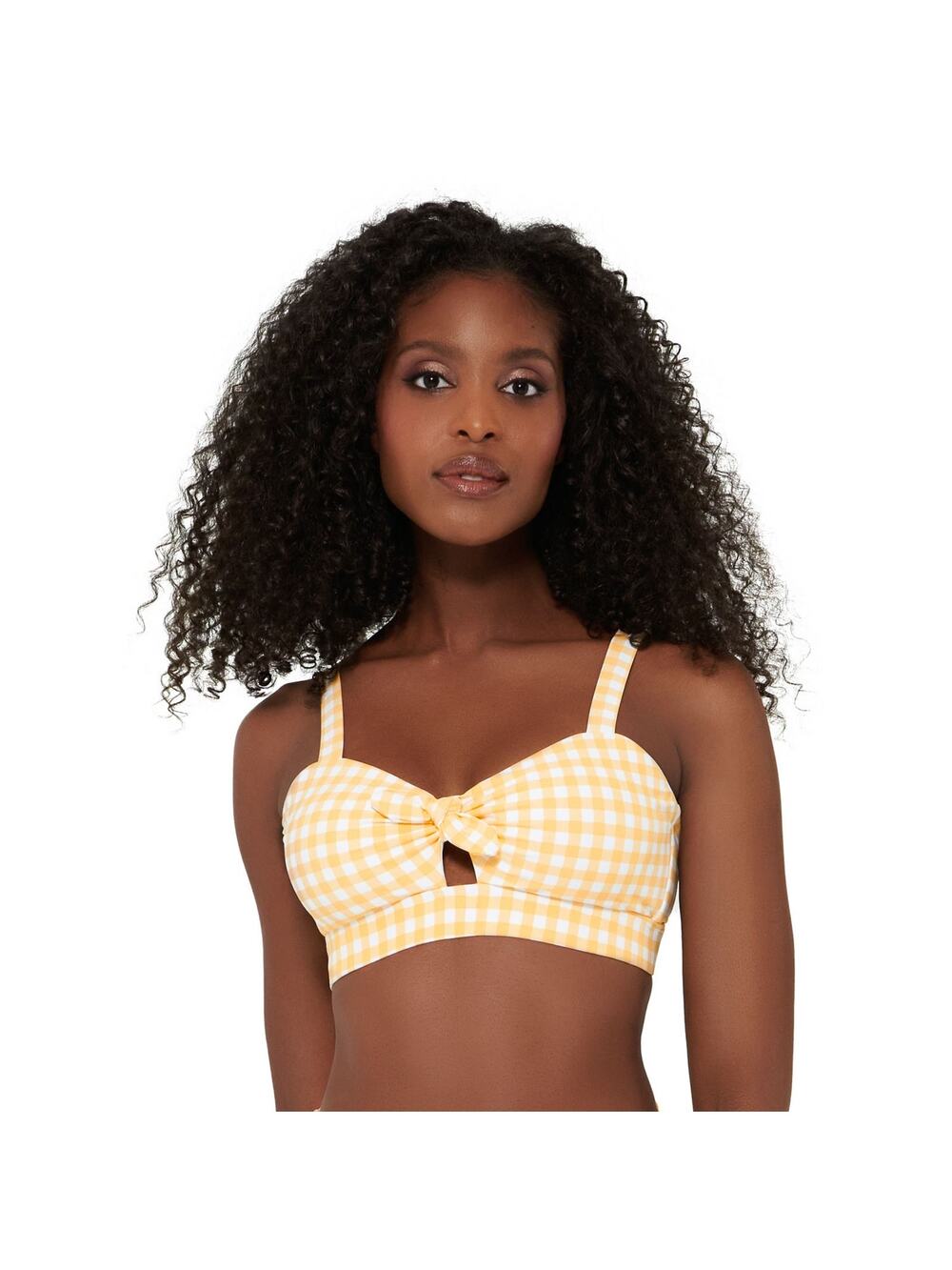 Freshwater Bow-Front Banded Bikini Top yellow gingham size large